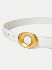 MOTF PREMIUM 1 PIEZA CINTURÓN BÁSICO DIARIO PARA MUJER CON HEBILLA OVALADA, ADECUADO PARA EL TRABAJO - Blanco - Ver 3