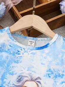 SHEIN Leap Crew 年轻女孩雪花公主印花女童睡裙舒适可爱风格无袖公主睡衣儿童舒适家居服圣诞节 - 藍白色 - 查看 3