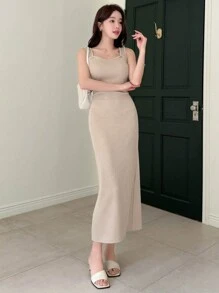 DAZY Vestido de tirantes delgados de unicolor para mujer