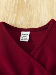 SHEIN 寶寶女孩網袖休閒風連身衣 - 酒紅色 - 查看 3
