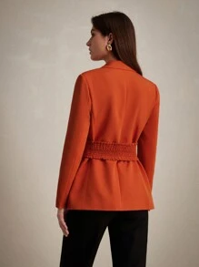 Aveloria Modichic Solid Color Buttoned Waist Belt Pocketed Slimming Long Sleeve Blazer