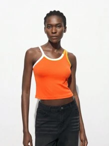 Maija 女士撞色修身吊带背心、简约夏季背心 - 橘色 - 查看 7