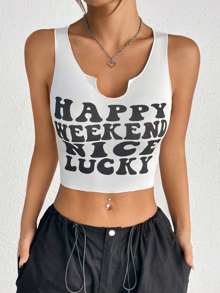 Women's Summer Sleeveless Tank Top With Letter Print