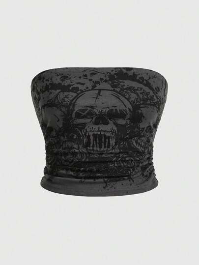 Goth Top sin tirantes con estampado de calavera para mujer de talla grande de verano