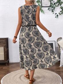 EMERY ROSE Women's Summer Vacation Casual Allover Print Sleeveless Dress Maxi Women Outfit - Navy Blue - View 2