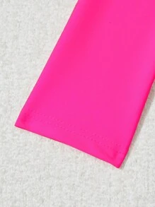 Tween Girl New Fashion Pink One-Piece Swimsuit With Multi-Color Prints Summer Holiday - Hot Pink - View 4