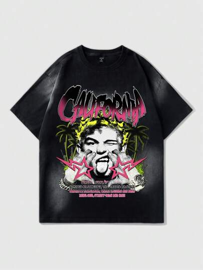 Street Life Camiseta de manga corta para hombre con estampado de burro pintado a mano, uso diario, primavera y verano