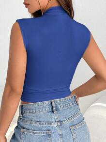 SHEIN EZwear Trang phục mùa hè xếp nếp cổ phễu - Xanh đậm - Xem 2