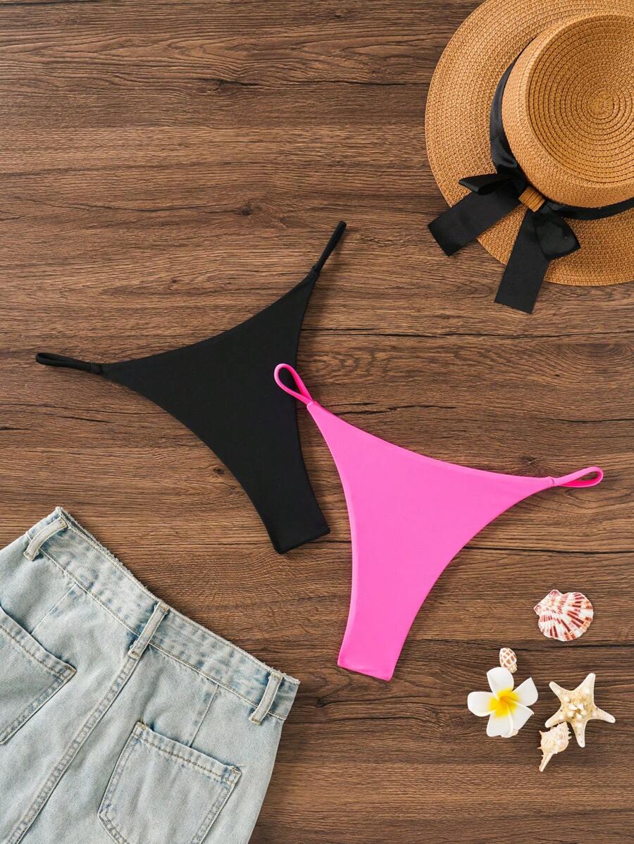 Swim Mod Bottom del bikini de unicolor para playa de verano, traje de baño triangular - Multicolor - Ver 1