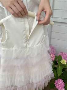 時尚寶寶女孩無袖圓領多層蛋糕連衣裙 - 彩色 - 查看 4