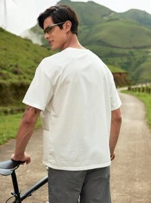 In My Nature Contrast Color Round Neck Letter Print Short Sleeve Outdoor T-Shirt, Summer - Beige - View 2