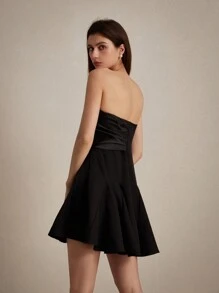 SHEIN Privé Women's Summer Fashion Solid Color Strapless A-Line Dress - Black - View 2