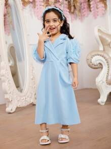 Young Girl 3D Floral Sleeve Design Elegant Dress, Mommy And Me Matching Outfits (3 Pieces Sold Separately) - Green - View 4