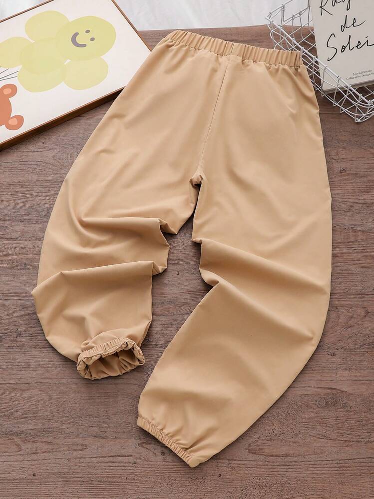 Pantalones holgados casuales de unicolor para adolescentes con puños, de moda - Caqui - Añade 2