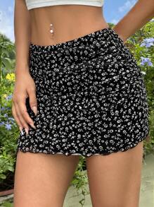 SHEIN EZwear Black Floral Knit Mesh Women's Skirt