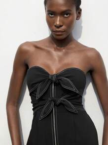 Maija Women's Strapless Jumpsuit With Contrasting Colored Tie-Front Design