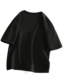 Plus Size Men's Casual Round Neck Short Sleeve Cartoon Duck Print T-Shirt, Loose Fit Summer, Quick-Drying - Black - View 2