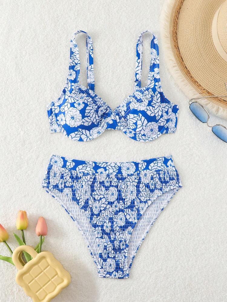 Summer Women's Floral Print Sexy Bikini Set For Holiday, Random Pattern