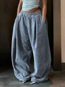 SHEIN Pantalon long simple de couleur unie pour femme, parfait pour un usage quotidien - Bleu azur - Voir 3