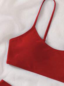 SHEIN Conjunto de bikini rojo de 2 piezas para adolescentes con sostén y Bottom de bikini para playa de verano - Rojo - Ver 3