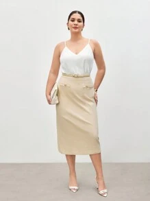 BizChic Plus Size Women's Solid Color Simple Daily Woven Skirt