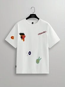 Manfinity VCAY 男士夏季字母印花圓領短袖休閑T恤 - 白色 - 查看 1