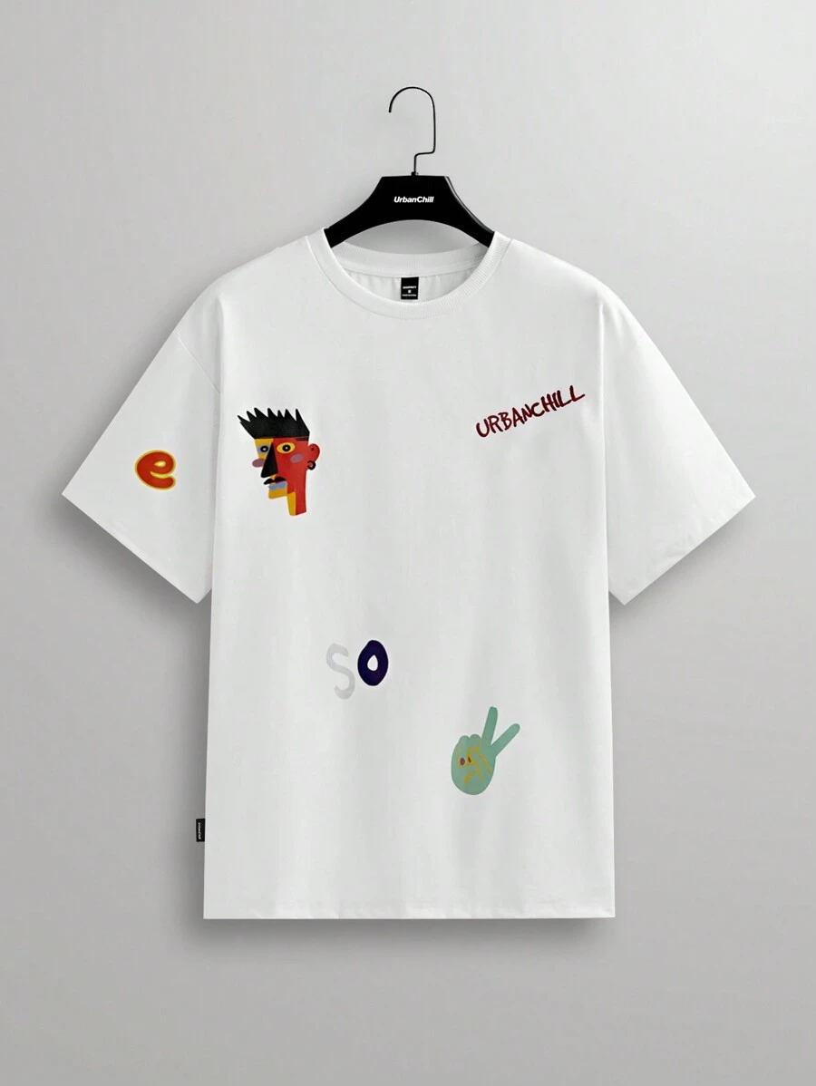 Manfinity VCAY 男士夏季字母印花圓領短袖休閑T恤 - 白色 - 查看 1