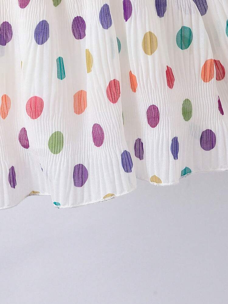 Baby Girl Cute Polka Dot Texture Fabric Color Blocking Sling Dress, Spring/Summer Fashion