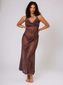 MUSERA 大码豹纹网纱垂褶长裙，适合外出、性感、猎豹纹、夜店、度假、锐舞派对、音乐节、演唱会等场合，飘逸百搭，春夏度假必备。 - 彩色 - 查看 4