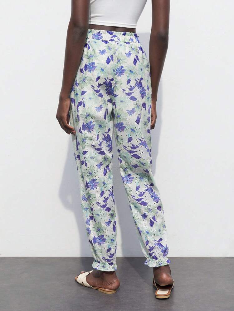 SHEIN Maija Pantalones básicos casuales con estampado floral para mujer