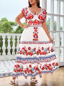 SHEIN LUNE Women's Printed Simple Daily Plus Size Casual 2-Piece Set