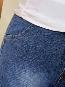 2pcs Spring/Summer Style Baby Boys Eid Mubarak Blue Diamond Printed Top And Washed Denim Shorts Fashionable Baby Boys Outfits - Blue - View 4