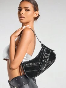 SHEIN BAE 女士俱樂部街頭Y2K街頭朋克單肩包 - 黑色 - 查看 2