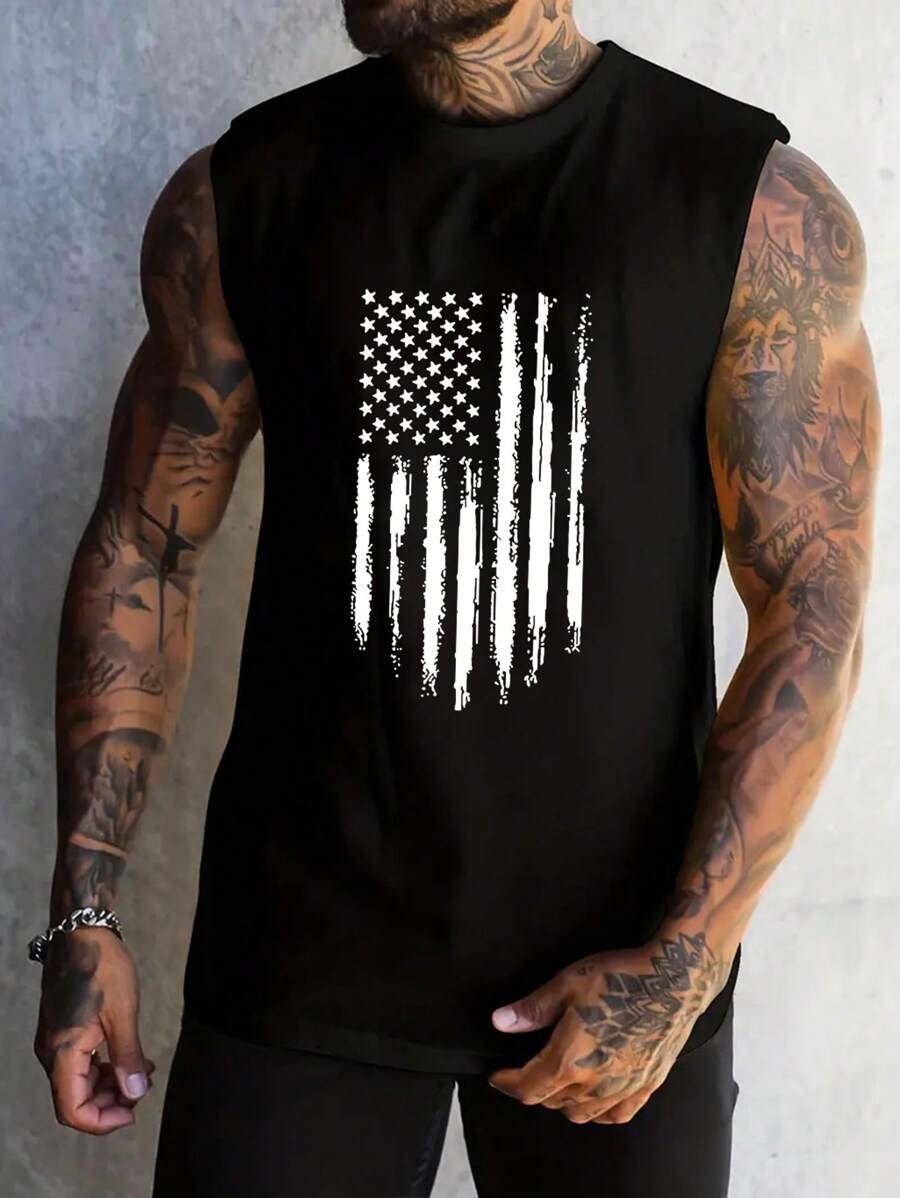 Camiseta Sin Mangas Para Hombre Con Bandera De EE.UU. – Ligera Y Transpirable, Ideal Para Gimnasio Y Verano