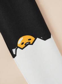 Gudetama X SHEIN 少女漫畫印花雙色緊身舒適打底褲 - 黑與白 - 查看 3
