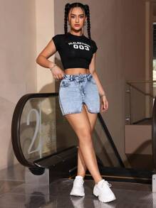 SHEIN EZwear Falda vaquera de verano de moda para mujer con bolsillos inclinados y diseño entallado al Body