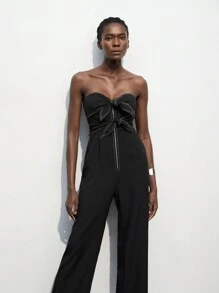 Maija Women's Strapless Jumpsuit With Contrasting Colored Tie-Front Design
