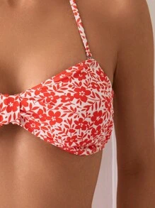Women's Summer Beach Floral Halter Strap Sexy Bikini Set - Multicolor - View 4