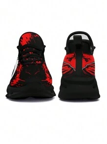 男士骷髏和鐮刀印花跑步鞋，配有刀片鞋底，戶外舒適透氣輕盈抗磨防震緩震柔軟網眼