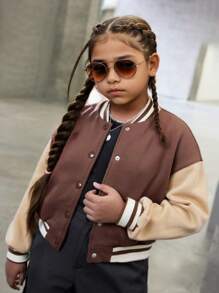 SHEIN Jacke für Tween Mädchen in erweiterter Größe mit Farbblock-Muster und langen Ärmeln, geeignet für Lässig kleidung im Herbst