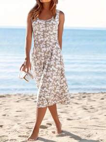时尚印花无袖连衣裙，轻盈优雅，适合休闲外出、居家、旅行、工作、婚礼、派对、海滩、睡衣等多种场合。