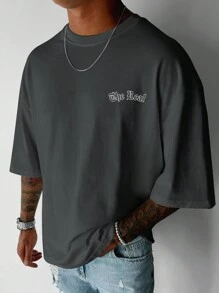 Men's Summer Slogan & Pigeon Print Short Sleeve Crew Neck Slim Fit Casual Commuter T-Shirt - Dark Grey - View 6