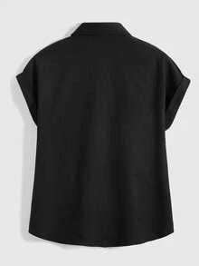 ROMWE Goth Áo sơ mi nữ thêu hình mặt trời, ngôi sao và mặt trăng phong cách boho - màu đen - Xem 5