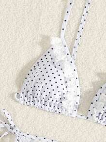 Swim Mod Women's Summer Beach Polka Dot Printed Ruffle Edge Sexy Bikini Set - White - View 3