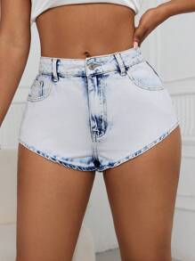 SHEIN SXY Summer Sexy Washed Denim Ultra-Short Shorts - Light Wash - View 4