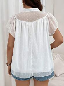 Flirla Plus Size Summer Floral Print V-Neck Blouse With Short Flutter Sleeves - Beige - View 2
