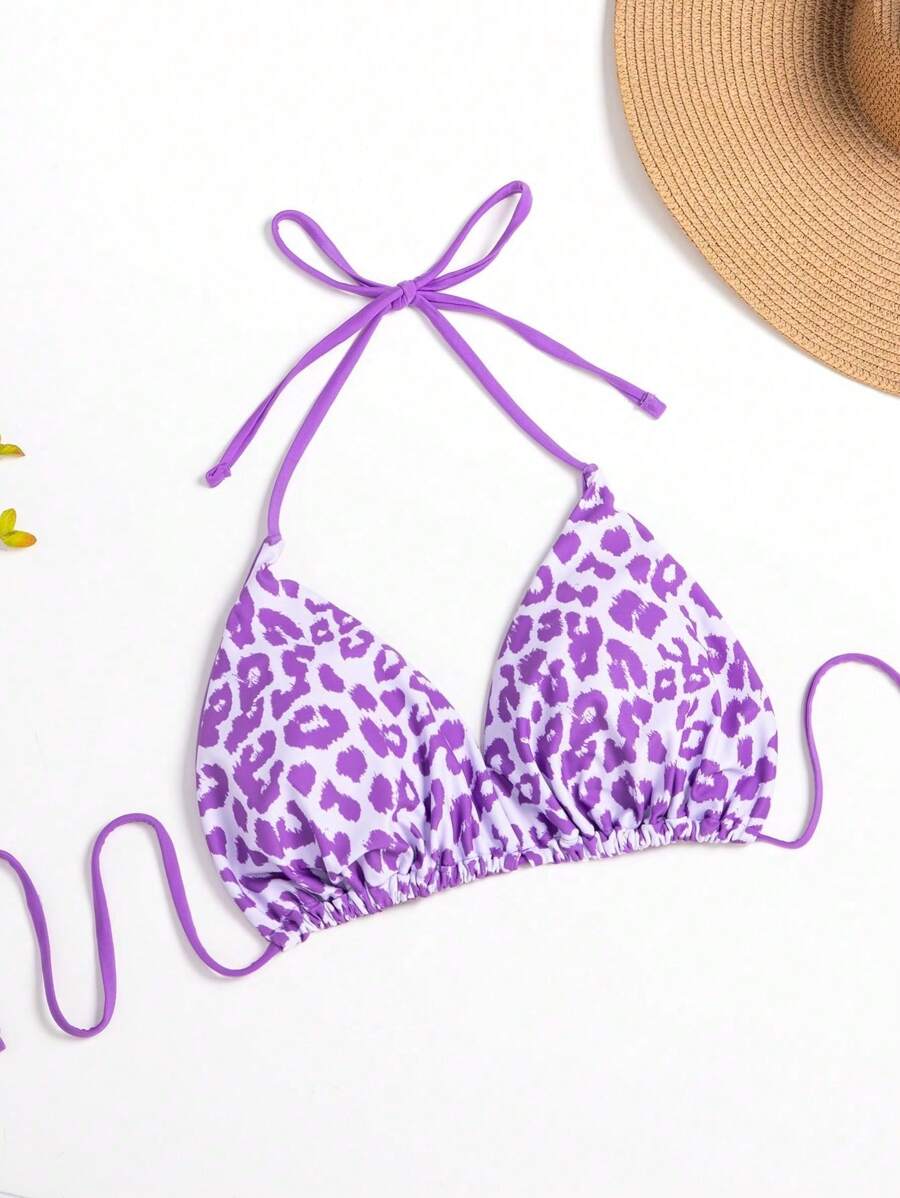 SHEIN Swim Curve 大尺碼女士印花簡約日常游泳衣上衣 - 紫色 - 查看 1