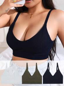 SHEIN Plus Size Solid Color Simple Daily Wear Bralette & Bra Wireless 3 Pcs