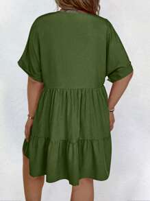 SHEIN LUNE Plus Size Summer Simple Solid Color Ruffled Hem Dress - Army Green - View 2
