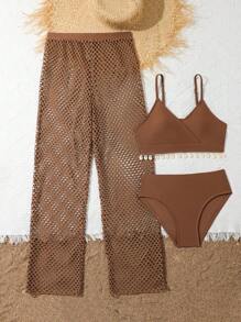 Tween-Mädchen Zweiteiliges Bikini Set mit gerüschten Kanten und dreiteiliges Set Summer Beach